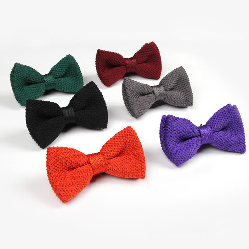 Nœud papillon tricoté double épaisseur de couleur unie pour homme