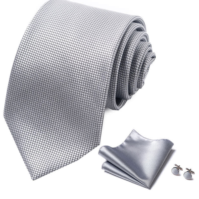 Ensemble de 3 cravates de couleur unie pour hommes en argent
