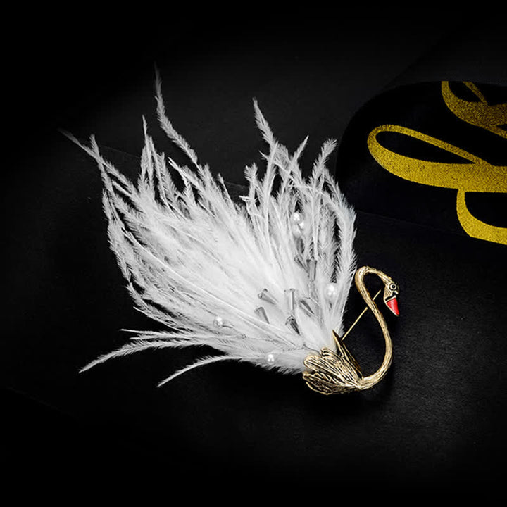 Broche en peluche en forme de cygne noir/blanc pour femme