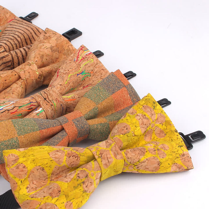 Nœud papillon multicolore à imprimé géométrique en grain de bois pour homme