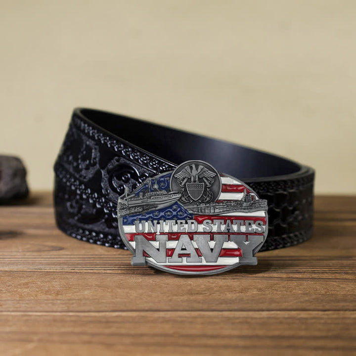Ceinture en cuir à boucle militaire de la marine américaine pour homme