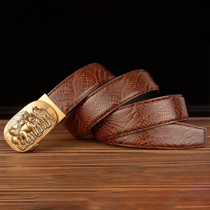 Ceinture en cuir à motif crocodile pour homme, motif Pack Of Wolves