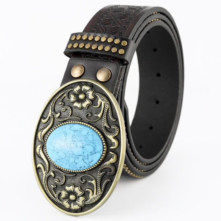 Ceinture en cuir turquoise ovale de style bohème pour homme
