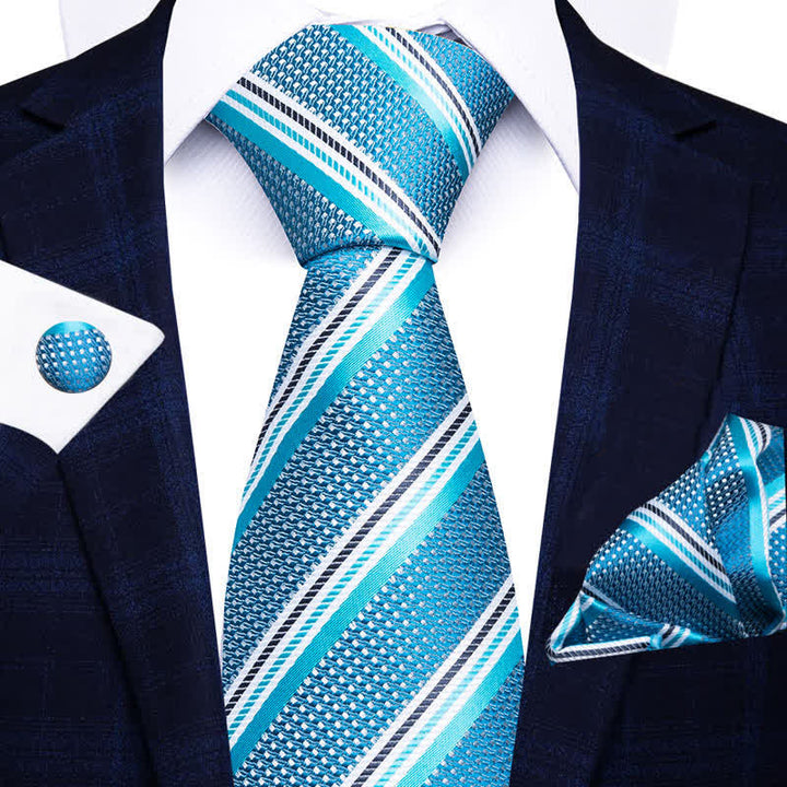 Ensemble de 3 cravates rayées turquoise et bleu aqua pour homme