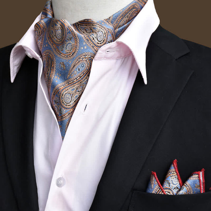 Ensemble de 2 mouchoirs de poche et de cravates à motif cachemire floral bleu bleuet