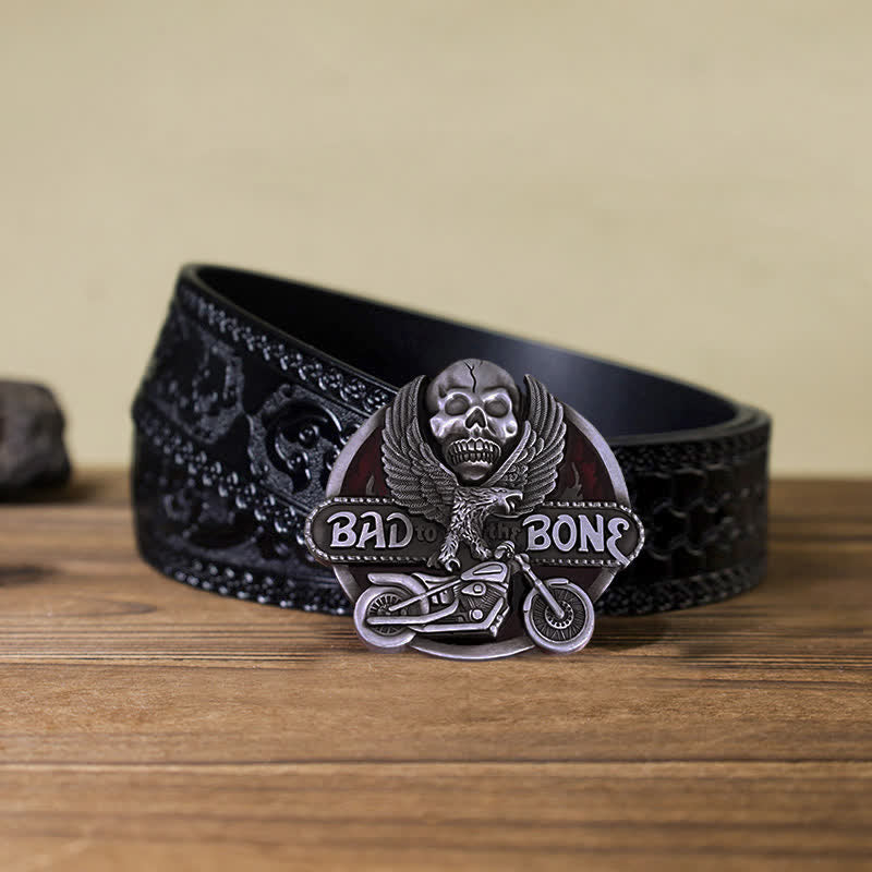 Ceinture en cuir à boucle pour homme avec tête de mort et aigle
