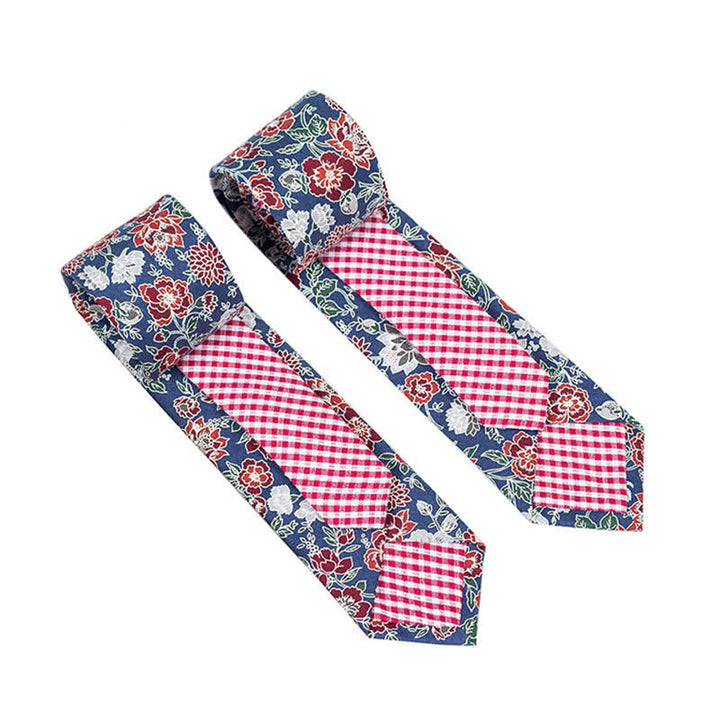 Cravate patchwork florale à carreaux pour homme - Fleur rouge - image 35