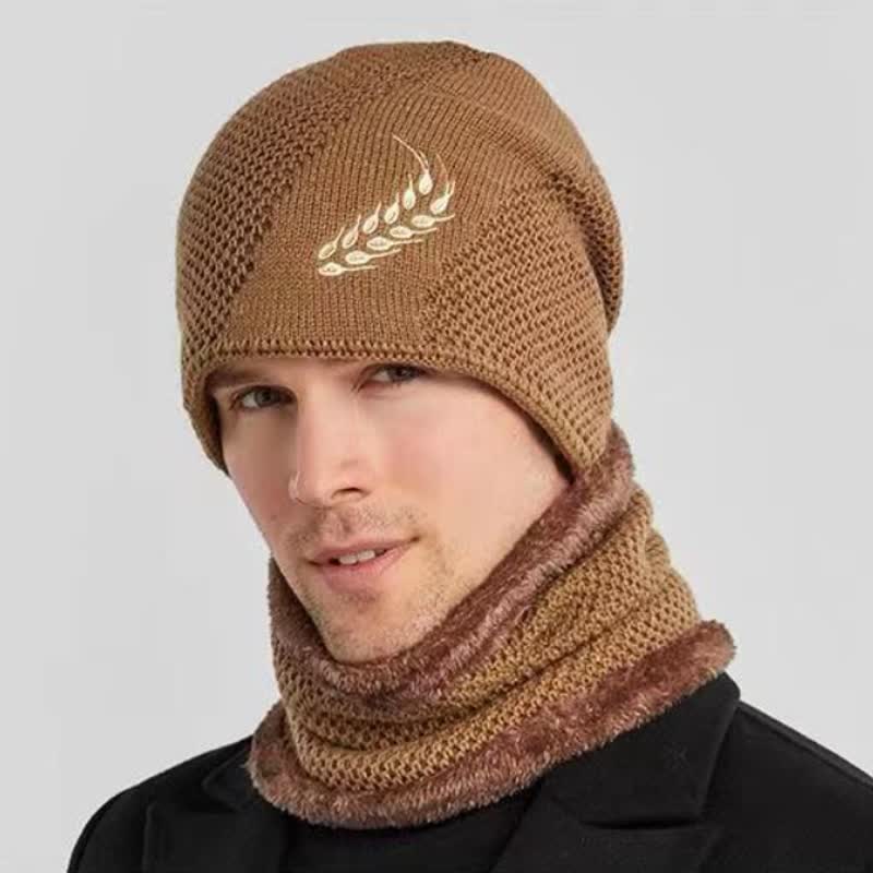 Lot de 2 bonnets et cache-cou brodés en blé