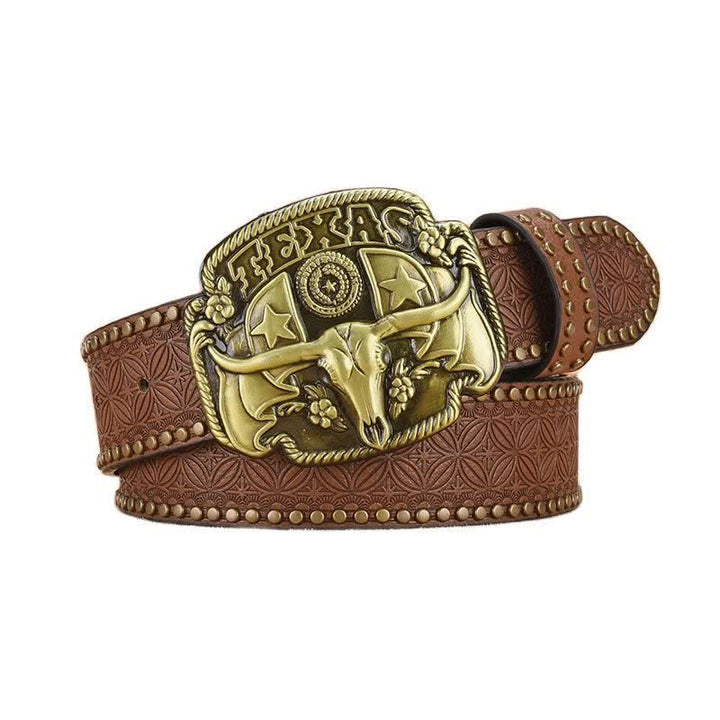 Ceinture en cuir à rivets style bœuf Longhorn antique pour homme