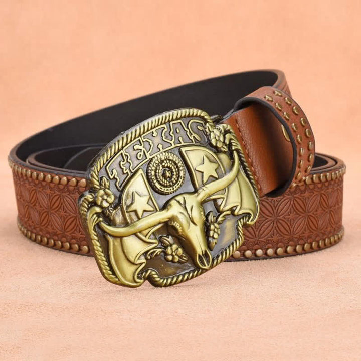 Ceinture en cuir à rivets style bœuf Longhorn antique pour homme