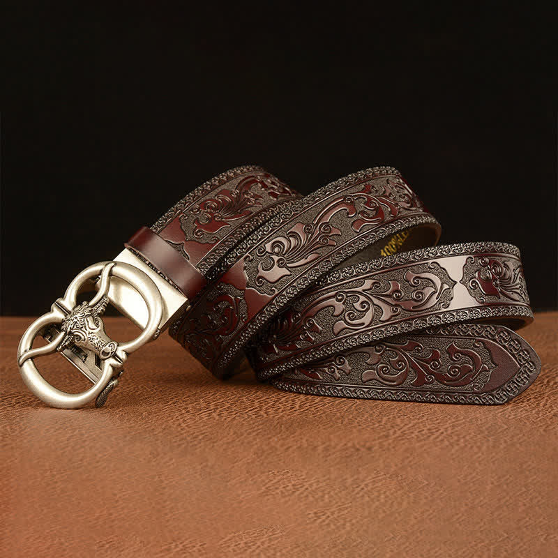 Ceinture en cuir avec boucle tête de taureau pour homme