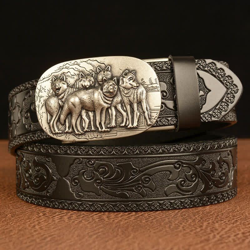 Ceinture en cuir pour homme avec motif rétro de loups