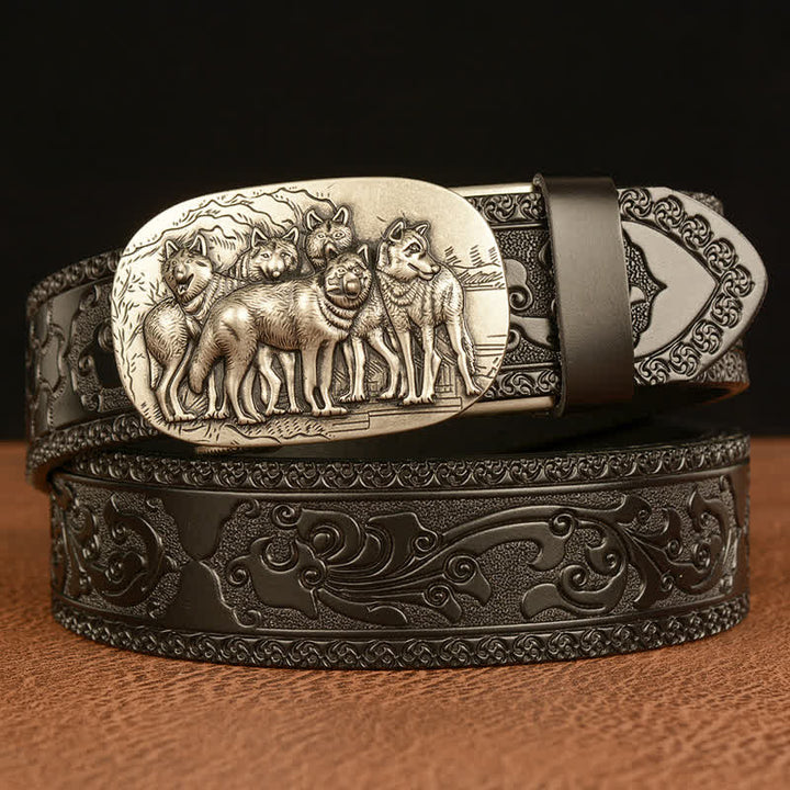 Ceinture en cuir pour homme avec motif rétro de loups