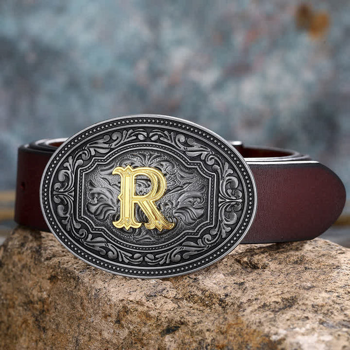 Ceinture en cuir unisexe style hip-hop avec boucle en relief et initiales