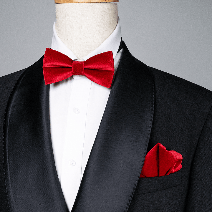 Nœud papillon en velours de couleur unie rouge vif pour homme