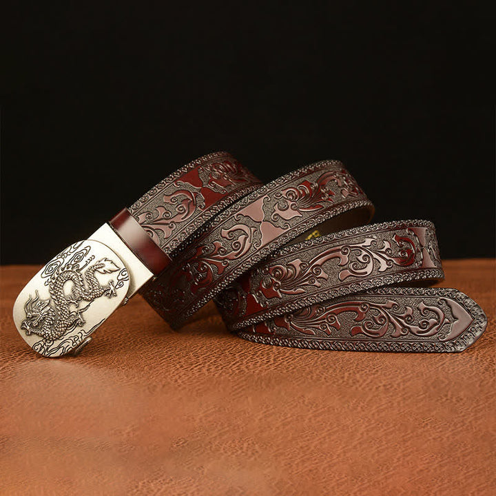 Ceinture en cuir pour homme avec dragon planant dans le ciel
