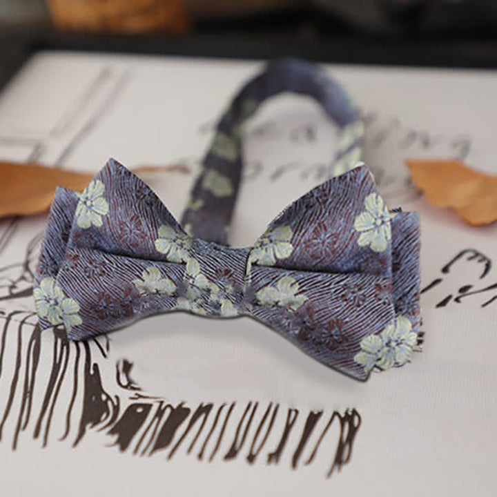 Nœud papillon rétro à motifs floraux et feuilles pour homme