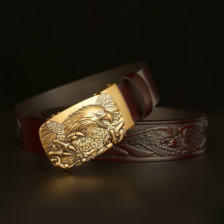 Ceinture en cuir à boucle automatique vintage pour homme avec ailes d'aigle