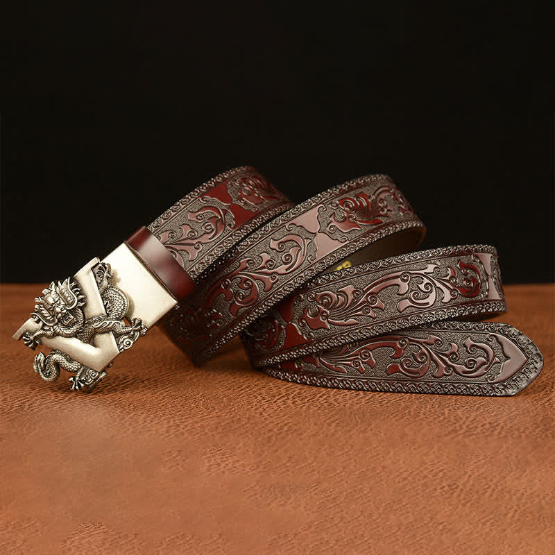 Ceinture en cuir avec motif dragon en relief et lettre V pour homme