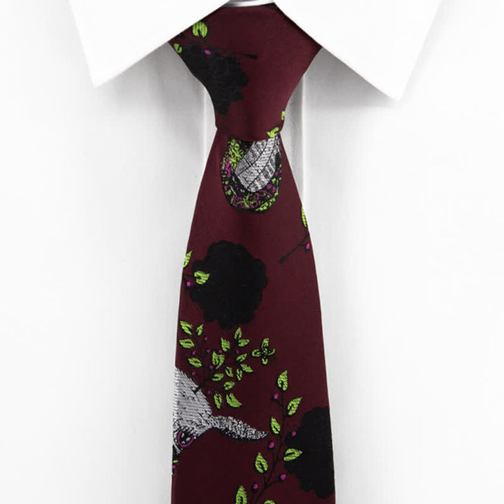 Cravate bordeaux pour homme avec roses noires et cerfs 