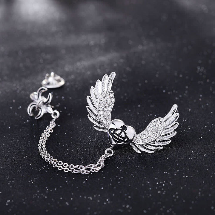 Broche chaîne en forme d'ailes d'ange en forme de cœur pour homme
