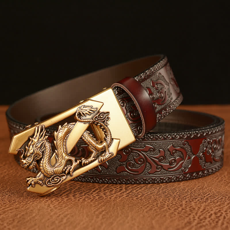 Ceinture en cuir pour homme avec motif rétro dragon Z en relief