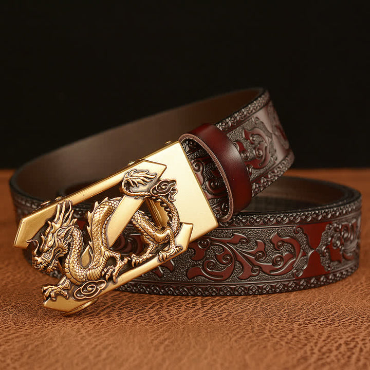 Ceinture en cuir pour homme avec motif rétro dragon Z en relief