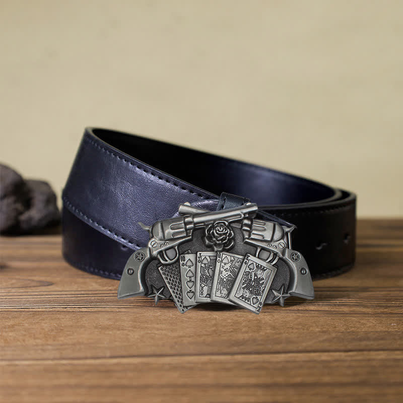 Ceinture en cuir à boucle double pistolet poker pour homme