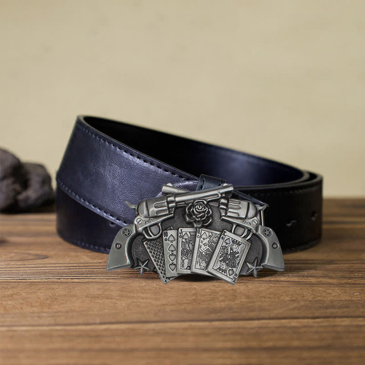 Ceinture en cuir à boucle double pistolet poker pour homme
