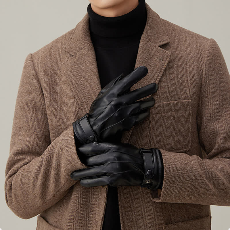 Gants en cuir PU imperméables pour écran tactile pour hommes