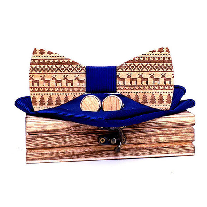 Lot de 3 nœuds papillon en bois à motif de Noël pour homme