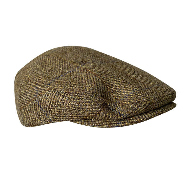 Casquette plaque en tweed à chevrons et à carreaux