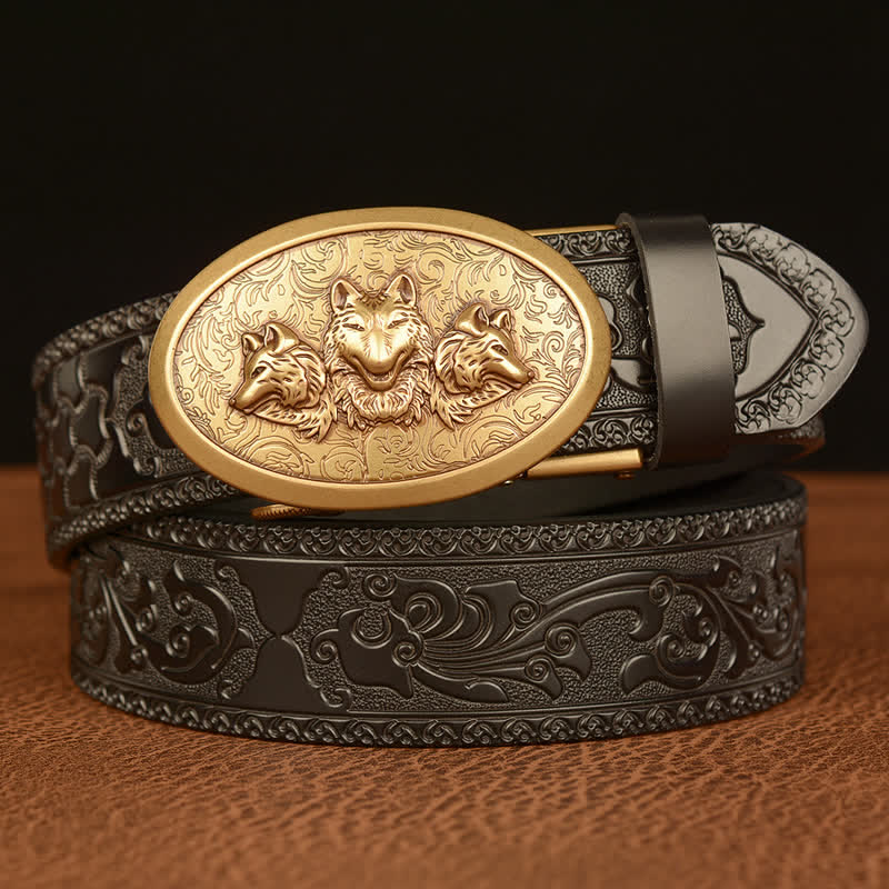 Ceinture en cuir pour homme avec motif Légende des loups affamés