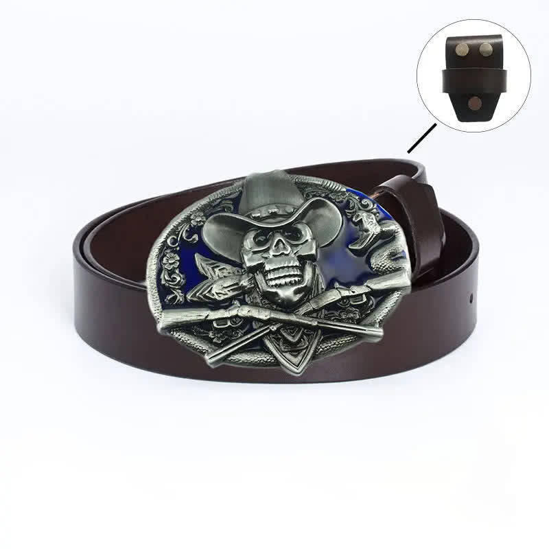Ceinture en cuir pour homme avec tête de mort et armes croisées