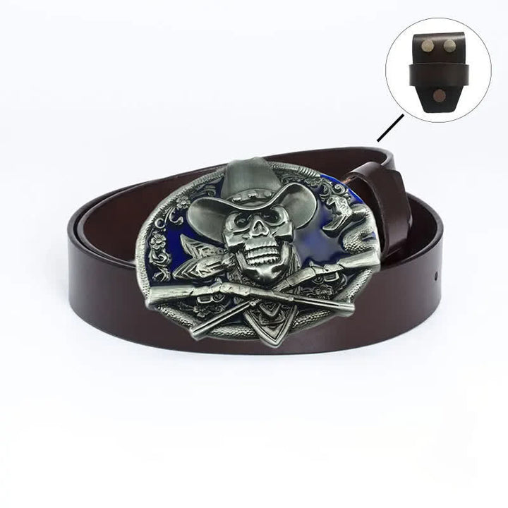 Ceinture en cuir pour homme avec tête de mort et armes croisées