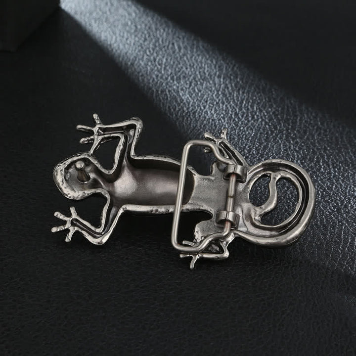 Ceinture en cuir à boucle unique en forme de lézard argenté pour homme