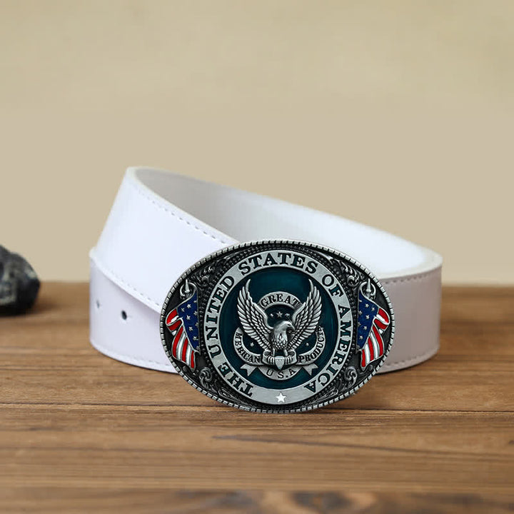 Ceinture en cuir à boucle patriotique pour homme avec drapeau aigle