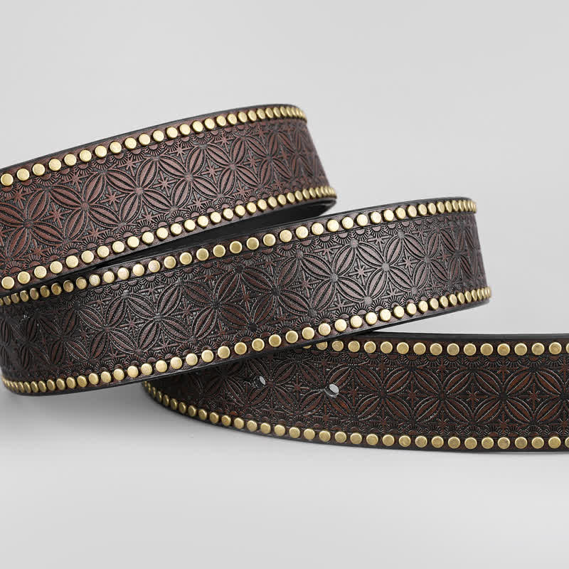 Ceinture en cuir cloutée style western pour homme avec motif aigle en plein vol