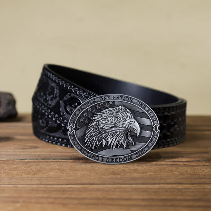 Ceinture en cuir à boucle patriotique pour homme avec drapeau américain et aigle à tête blanche
