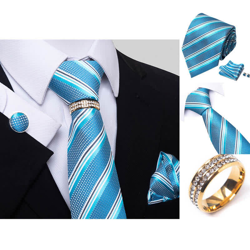 Ensemble de 4 cravates à rayures pour hommes avec anneau de cravate