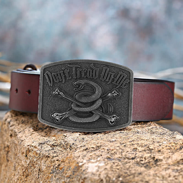 Ceinture en cuir à boucle pour homme, motif tête de mort et serpent à sonnette