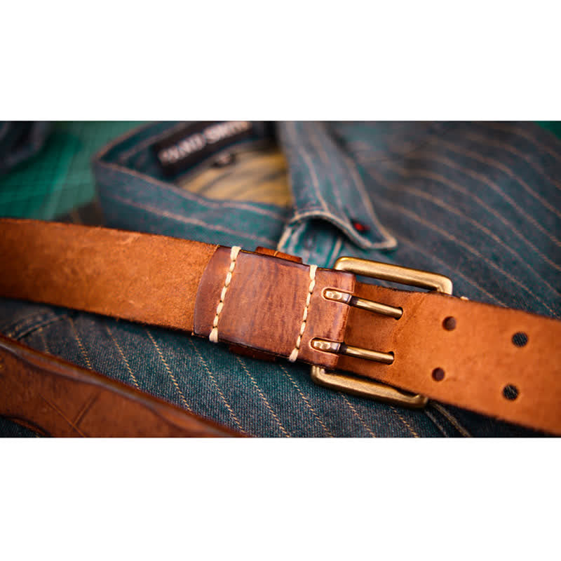 Ceinture large en cuir à double boucle pour homme