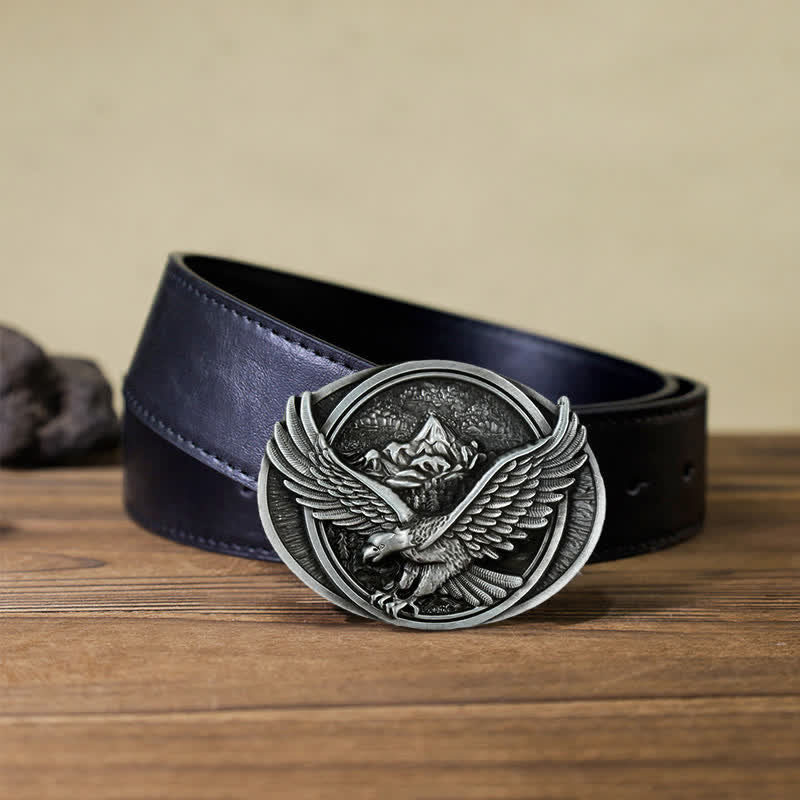 Ceinture en cuir à boucle pour homme avec motif d'aigle volant dominant