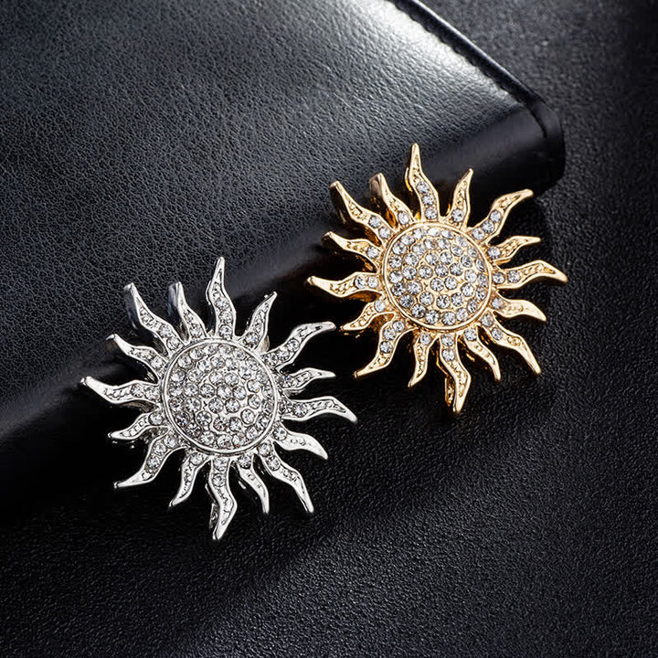 Broche en strass pour homme avec motif soleil éclatant