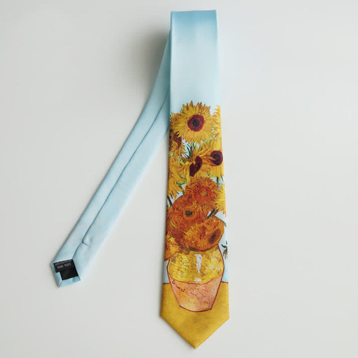 Cravate pour homme avec vase de tournesols peints 