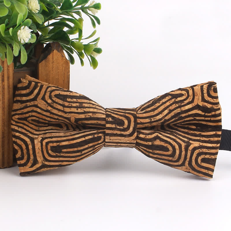 Nœud papillon multicolore à imprimé géométrique en grain de bois pour homme