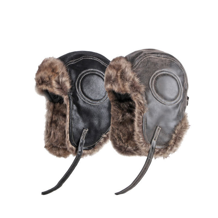 Chapeau de trappeur en similicuir doux et moelleux avec protection des oreilles