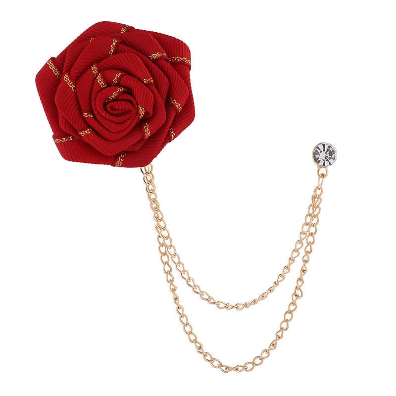 Charmante broche à chaîne en forme de rose florale pour homme - Rouge - image 6