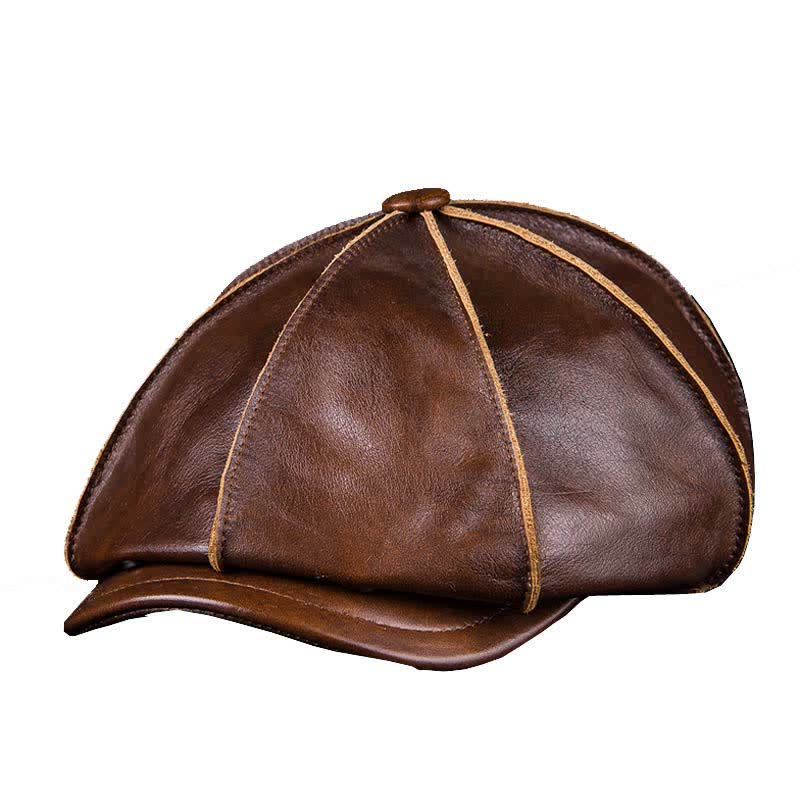 Béret octogonal littéraire en cuir véritable - Brun - L (23 1/4"-23 5/8") - image 0