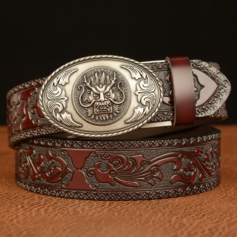 Ceinture en cuir à boucle elliptique pour homme avec dragon